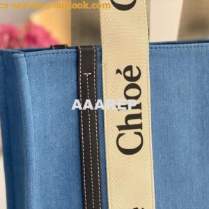 Replica Chloe 6690 Medium Woody Tote Bag in Cotton Canvas Blue 2