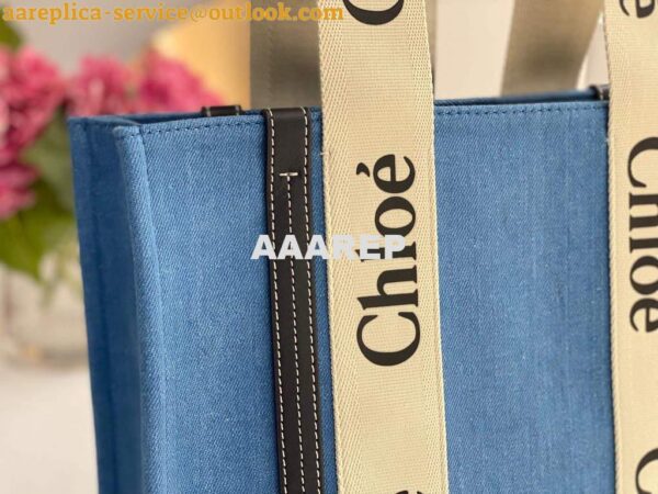 Replica Chloe 6690 Medium Woody Tote Bag in Cotton Canvas Blue 4