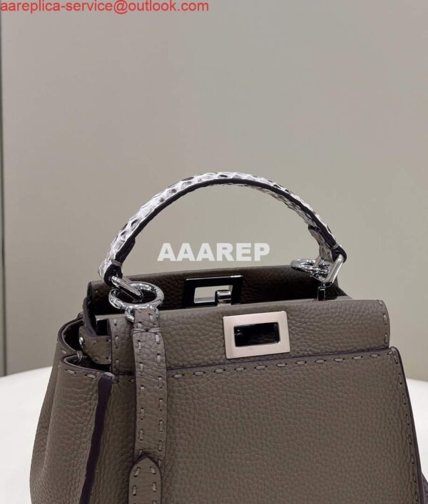 Replica Fendi 8551 Peekaboo Mini Leather Bag Gray 5