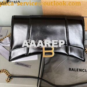 Replica Balenciaga Hourglass Chain Bag in Smooth Leather 6449731 Black 2