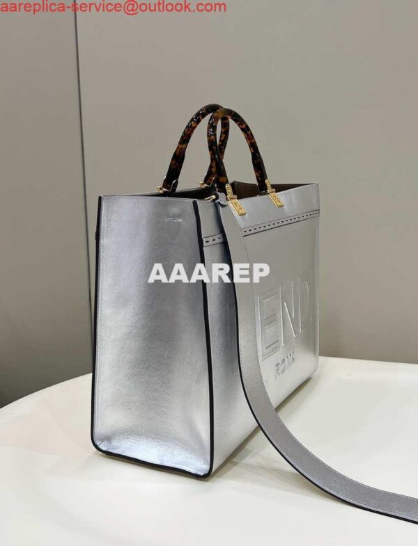 Replica Fendi 8553 Sunshine Medium Bag 8BH386 Silver Laminated leather shopper 3