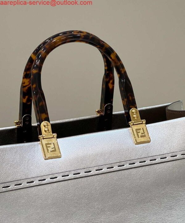 Replica Fendi 8553 Sunshine Medium Bag 8BH386 Silver Laminated leather shopper 4