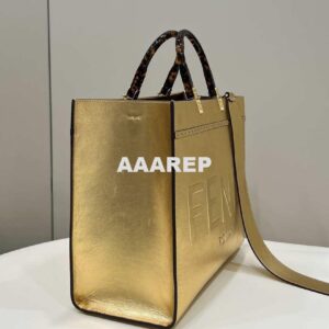 Replica Fendi 8553 Sunshine Medium Tote Shoulder Bag 8BH386 Gold Laminated leather shopper 2