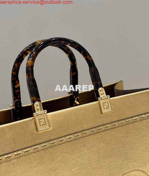 Replica Fendi 8553 Sunshine Medium Tote Shoulder Bag 8BH386 Gold Laminated leather shopper 4