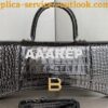 Replica Balenciaga Hourglass Stretched Top Handle Bag in Azur Shiny Bo