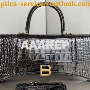 Replica Balenciaga Hourglass Stretched Top Handle Bag in Black Shiny C