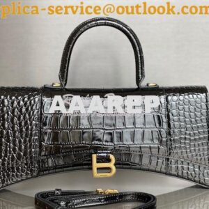 Replica Balenciaga Hourglass Stretched Top Handle Bag in Black Shiny C 2