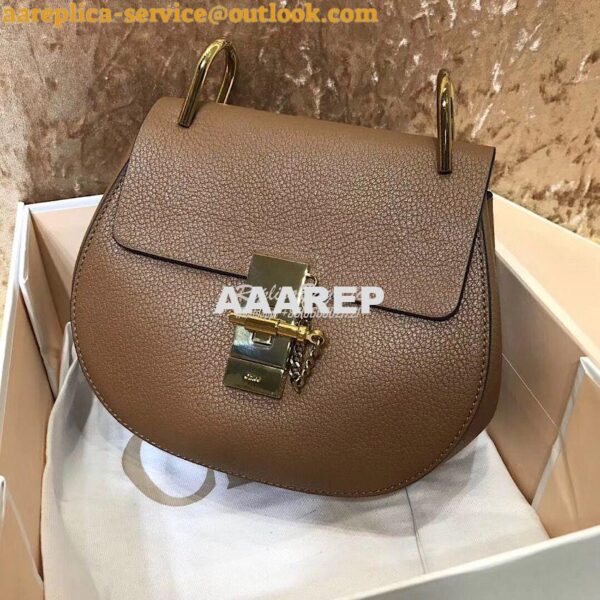 Replica Chloe Drew Shoulder Bag in Grained Lambskin Brown 3