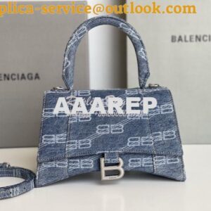 Replica Balenciaga Hourglass Top Handle Bag BB Monogram Bleached Denim