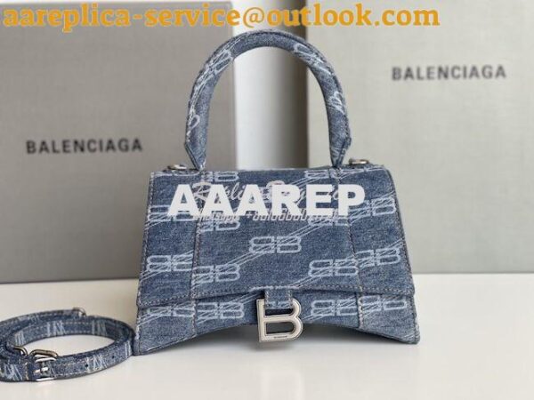 Replica Balenciaga Hourglass Top Handle Bag BB Monogram Bleached Denim