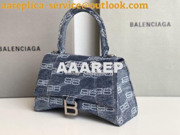 Replica Balenciaga Hourglass Top Handle Bag BB Monogram Bleached Denim 2