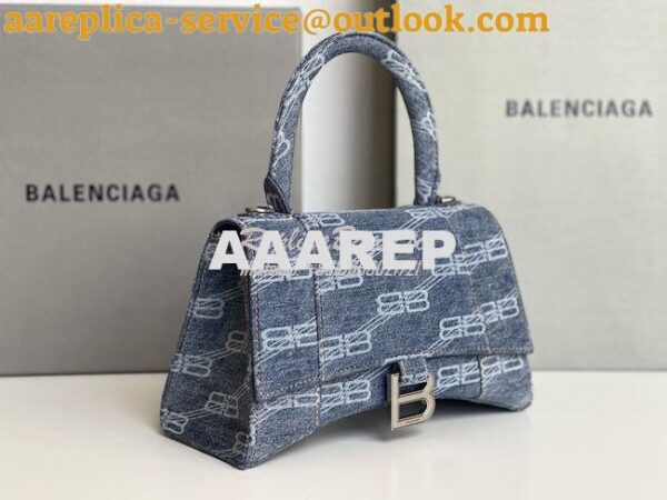 Replica Balenciaga Hourglass Top Handle Bag BB Monogram Bleached Denim 3