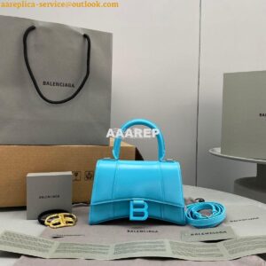 Replica Balenciaga Hourglass Top Handle Bag In Azur Shiny Box Calfskin