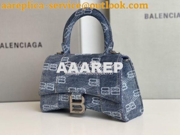 Replica Balenciaga Hourglass Top Handle Bag BB Monogram Bleached Denim 12