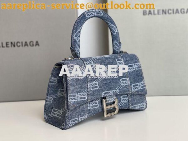 Replica Balenciaga Hourglass Top Handle Bag BB Monogram Bleached Denim 13