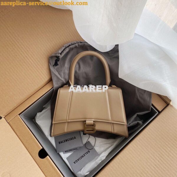 Replica Balenciaga Hourglass Top Handle Bag In Beige Shiny Box Calfski 2