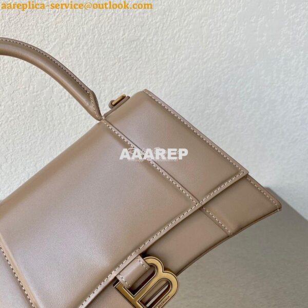 Replica Balenciaga Hourglass Top Handle Bag In Beige Shiny Box Calfski 4