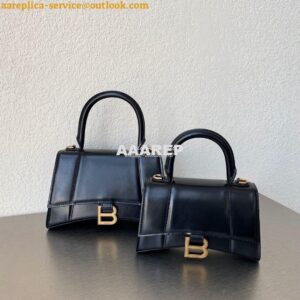 Replica Balenciaga Hourglass Top Handle Bag In Black Shiny Box Calfski