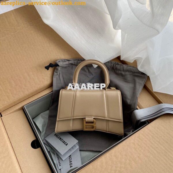 Replica Balenciaga Hourglass Top Handle Bag In Beige Shiny Box Calfski 8