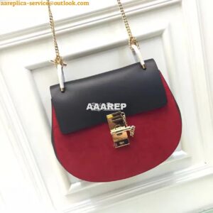 Replica Chloe Drew Shoulder bag Smooth and Suede Calfskin Black n Red 2