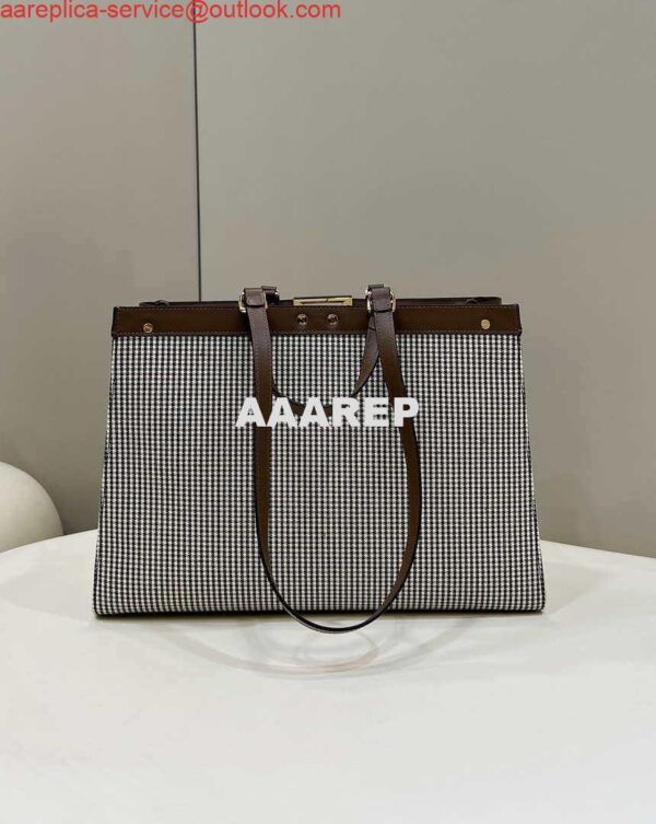 Replica Fendi 8BH374 X-Tote Brown houndstooth wool shopper with FF embroidery 8589