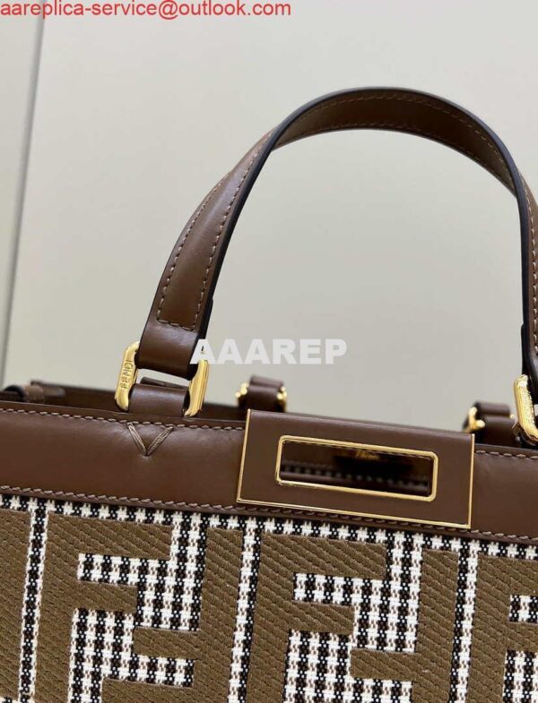 Replica Fendi 8BH374 X-Tote Brown houndstooth wool shopper with FF embroidery 8589 4