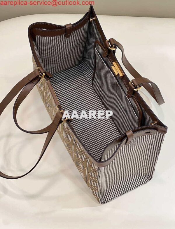 Replica Fendi 8BH374 X-Tote Brown houndstooth wool shopper with FF embroidery 8589 8