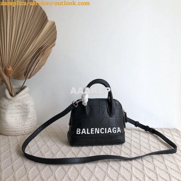 Replica Balenciaga Ville Top Handle Bag In Black Crocodile Emboosed Ca