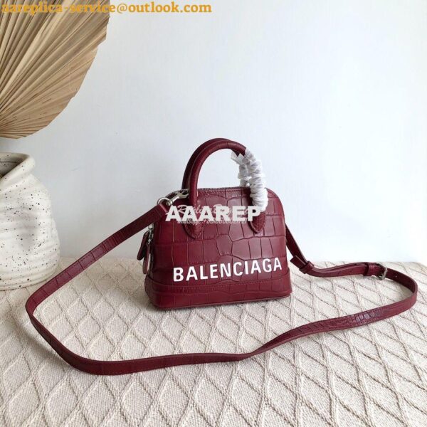 Replica Balenciaga Ville Top Handle Bag In Burgundy Crocodile Emboosed