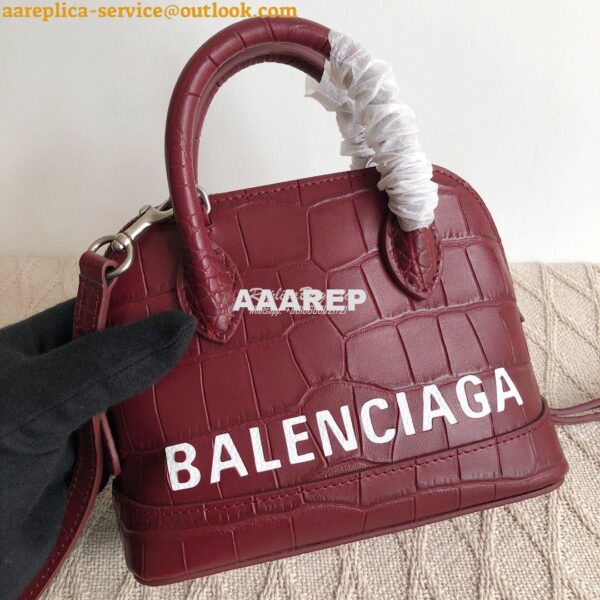 Replica Balenciaga Ville Top Handle Bag In Burgundy Crocodile Emboosed 2