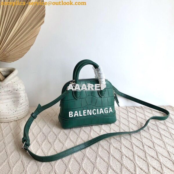 Replica Balenciaga Ville Top Handle Bag In Dark Green Crocodile Emboos