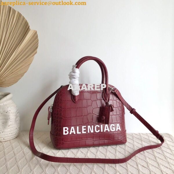 Replica Balenciaga Ville Top Handle Bag In Burgundy Crocodile Emboosed 9