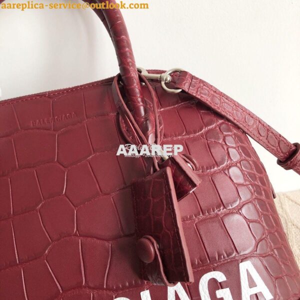 Replica Balenciaga Ville Top Handle Bag In Burgundy Crocodile Emboosed 10