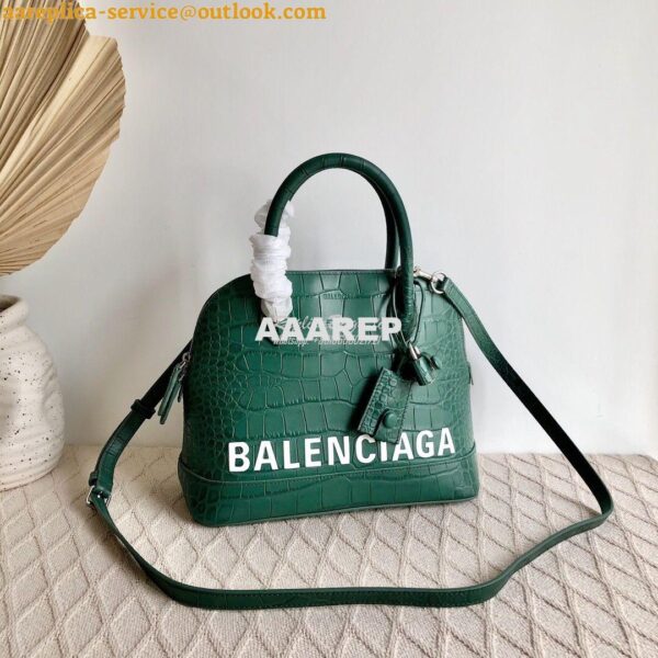 Replica Balenciaga Ville Top Handle Bag In Dark Green Crocodile Emboos 7