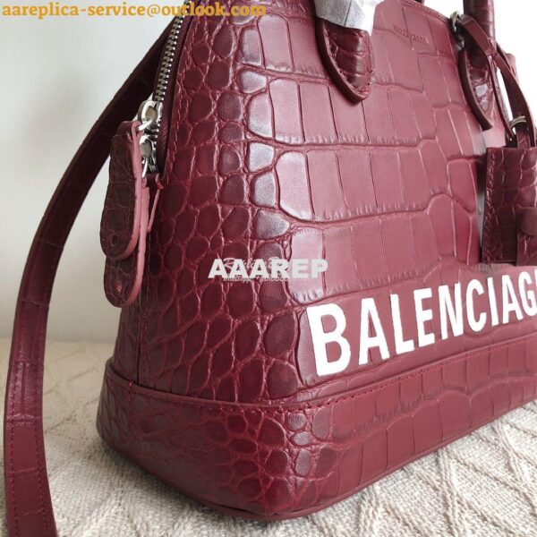 Replica Balenciaga Ville Top Handle Bag In Burgundy Crocodile Emboosed 11