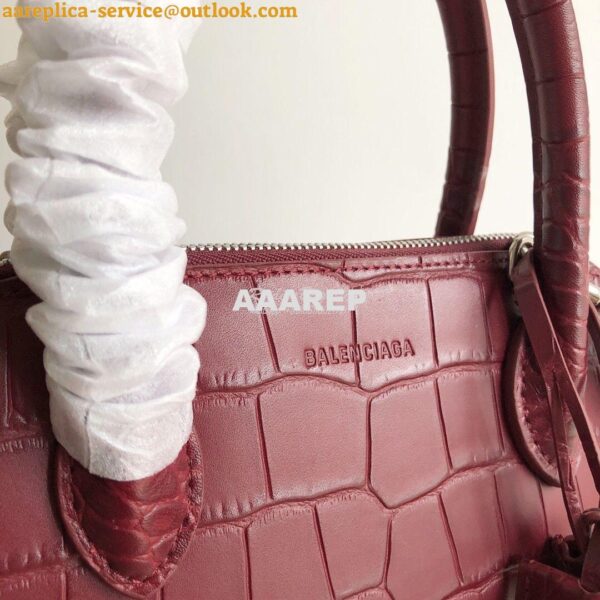 Replica Balenciaga Ville Top Handle Bag In Burgundy Crocodile Emboosed 12