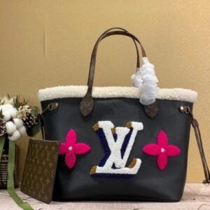 Replica Louis Vuitton Neverfull MM Bag Leather Shearling M56960 BLV700 2