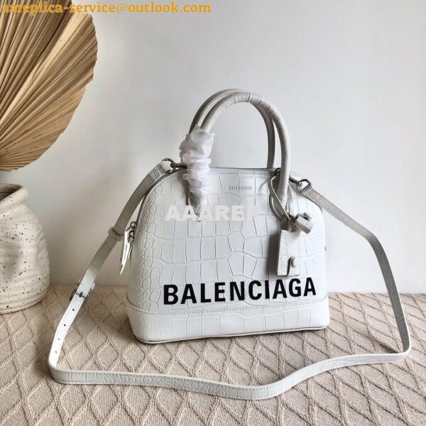 Replica Balenciaga Ville Top Handle Bag In White Crocodile Emboosed Ca 7