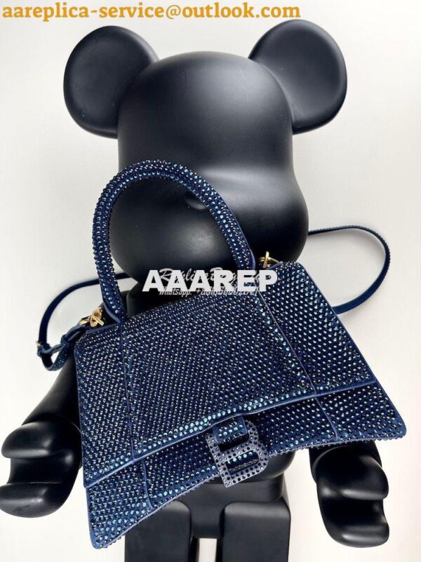 Replica Balenciaga Hourglass Top Handle Bag in Blue Suede Calfskin wit