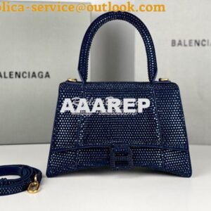 Replica Balenciaga Hourglass Top Handle Bag in Blue Suede Calfskin wit 2