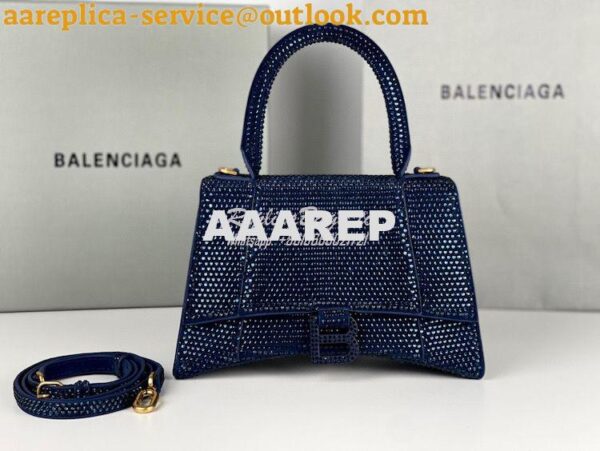 Replica Balenciaga Hourglass Top Handle Bag in Blue Suede Calfskin wit 2