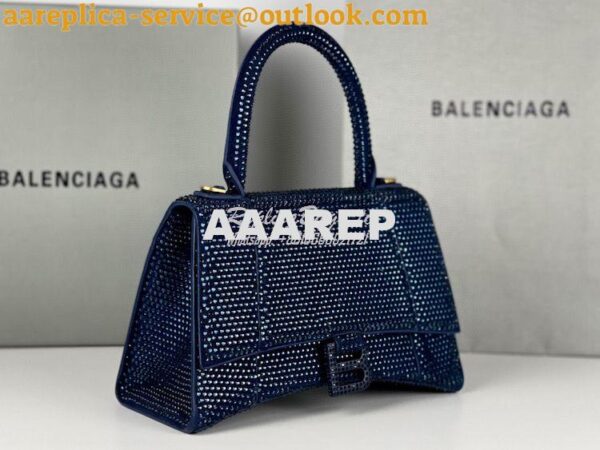 Replica Balenciaga Hourglass Top Handle Bag in Blue Suede Calfskin wit 3