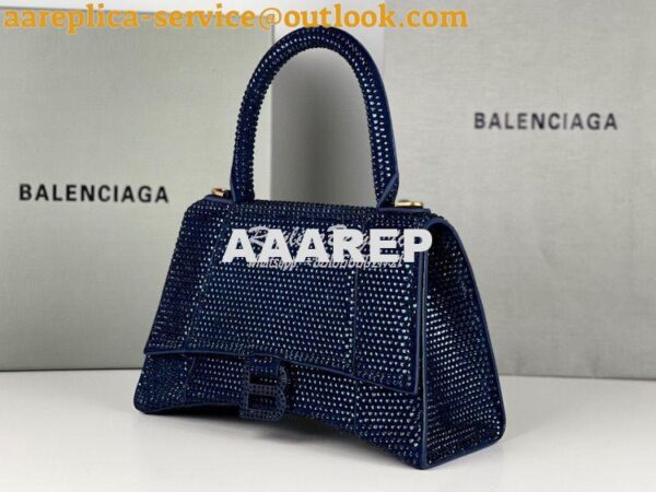 Replica Balenciaga Hourglass Top Handle Bag in Blue Suede Calfskin wit 4