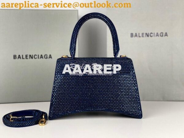 Replica Balenciaga Hourglass Top Handle Bag in Blue Suede Calfskin wit 15