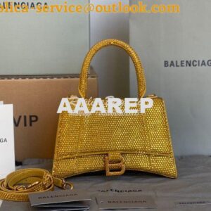 Replica Balenciaga Hourglass Top Handle Bag in Gold Suede Calfskin wit 2