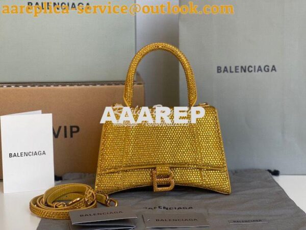 Replica Balenciaga Hourglass Top Handle Bag in Gold Suede Calfskin wit 2