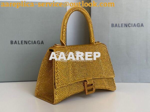 Replica Balenciaga Hourglass Top Handle Bag in Gold Suede Calfskin wit 3