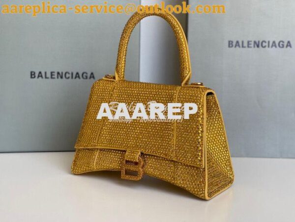 Replica Balenciaga Hourglass Top Handle Bag in Gold Suede Calfskin wit 4