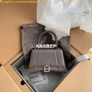 Replica Balenciaga Hourglass Top Handle Bag In Grey Shiny Box Calfskin 2