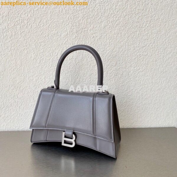 Replica Balenciaga Hourglass Top Handle Bag In Grey Shiny Box Calfskin 3